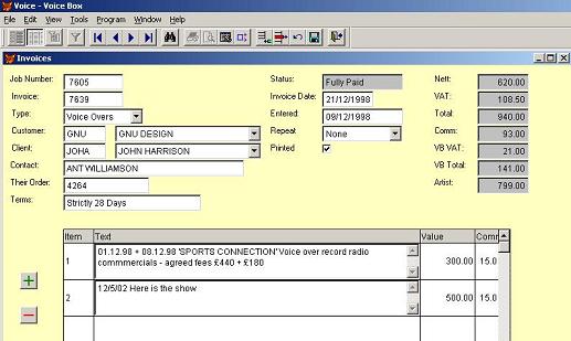 Voice Over Agency Account - Invoice Data Entry